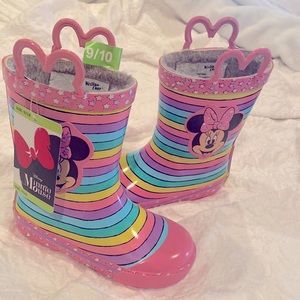 Minnie Mouse Rain Boots Brand New Size 9/10 Warm Faux Fur Lined